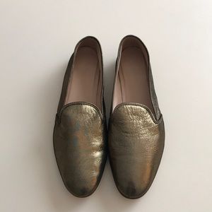 J Crew Gold Crackle Metallic Smoking-Style Loafer